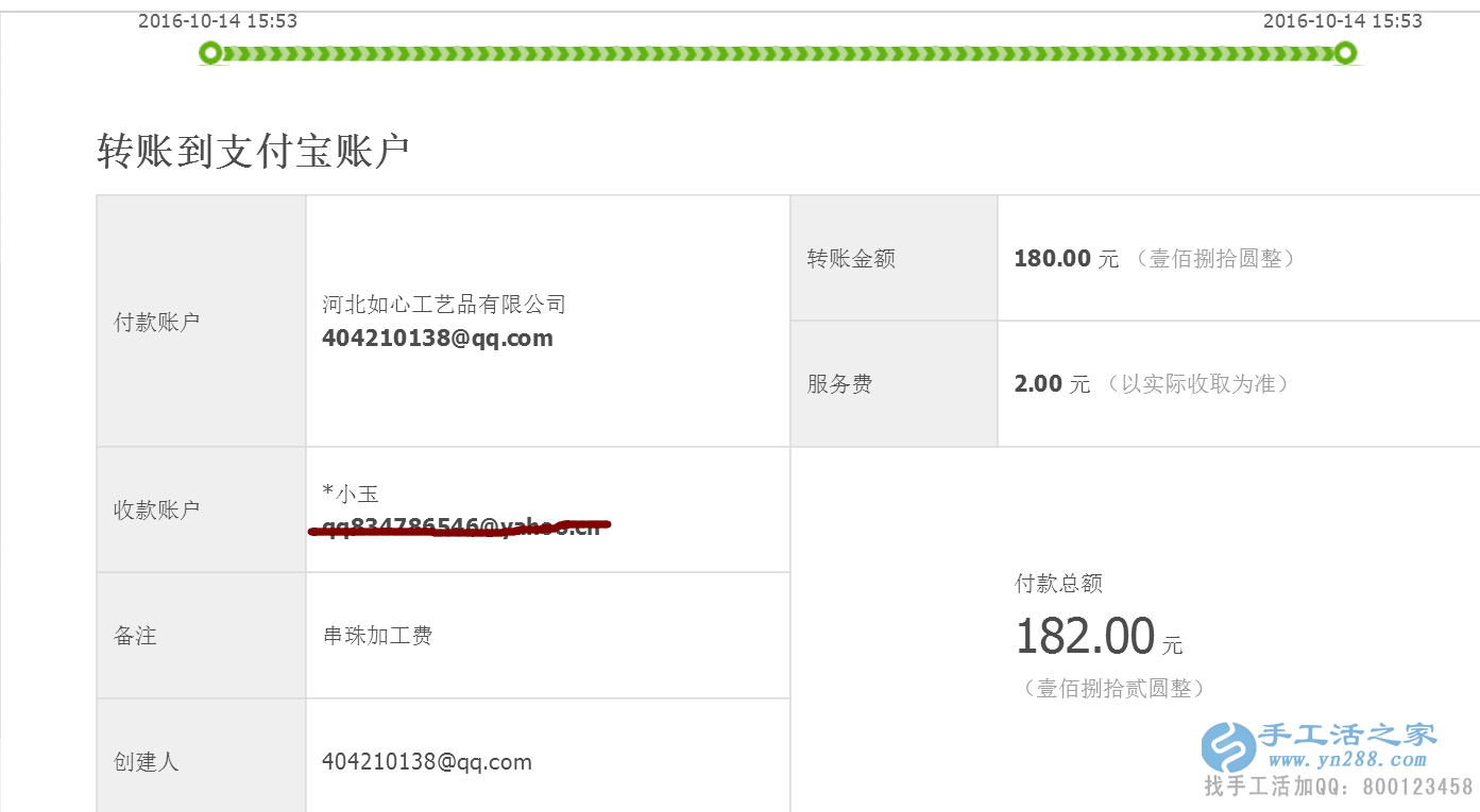  河南林州郭女士收到加工費(fèi)180元，女性兼職創(chuàng)業(yè)好項(xiàng)目