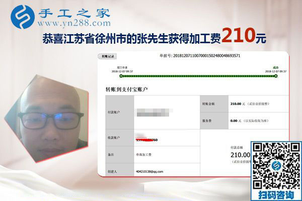 把手工活拿回家做，江蘇徐州張先生下班后有的兼職干