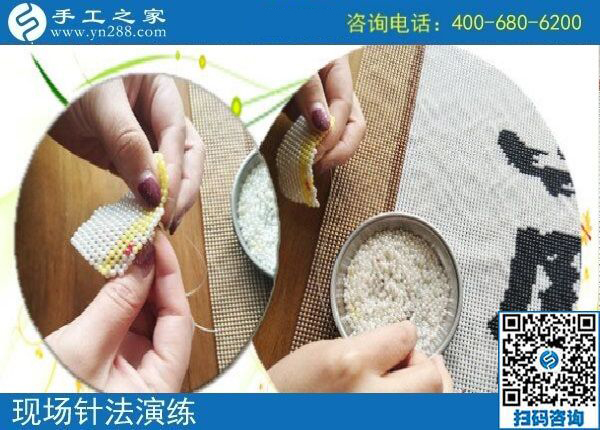 4月14日，正規(guī)手工加工回收項目的珠繡針法培訓有多好？手工之家接待考察加工客戶時的針法演示與體驗剪影
